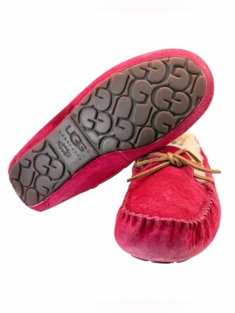 UGG Dakota Sheepskin Moccasin Slippers Women’s Size 8 Magenta Suede Cozy Lined - Picture 8 of 8